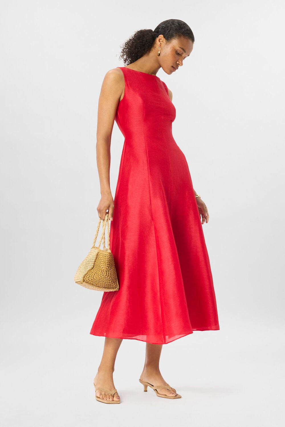 Red Silk Blend Occasion Midi Dress