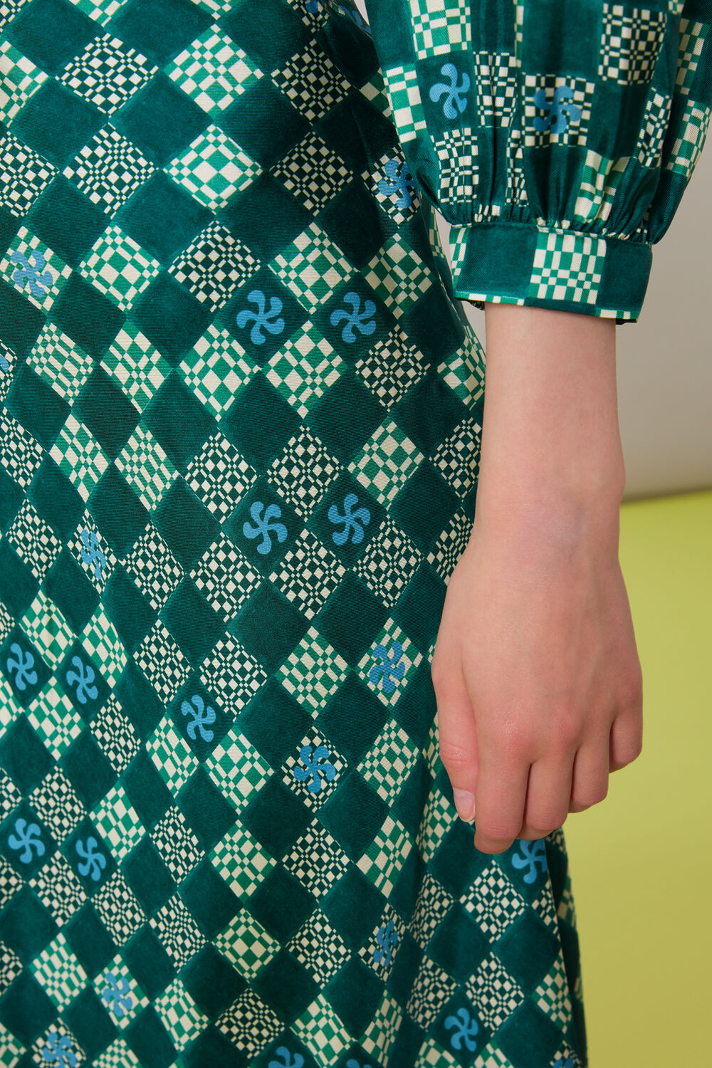 Green Silk Checkerboard Bias Skirt