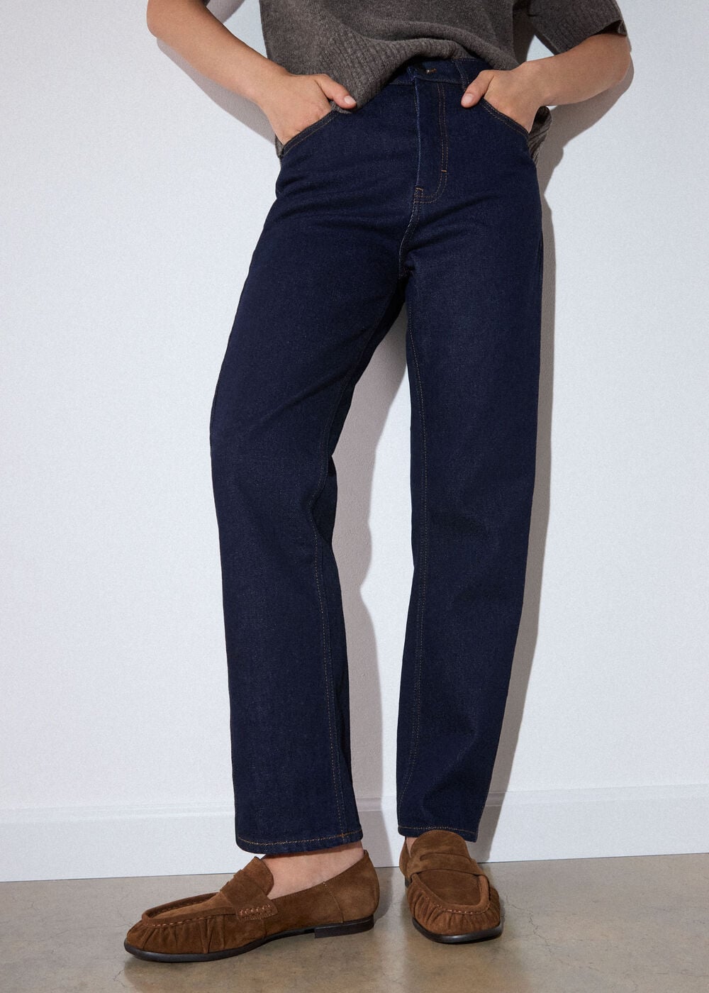 Dark Denim Stretch Stovepipe Leg Jean