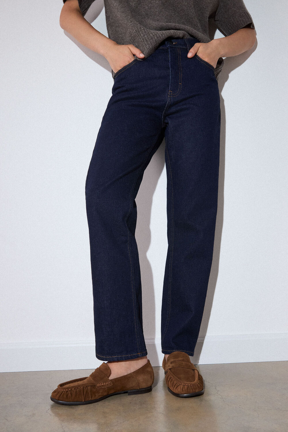 Dark Denim Stretch Stovepipe Leg Jean