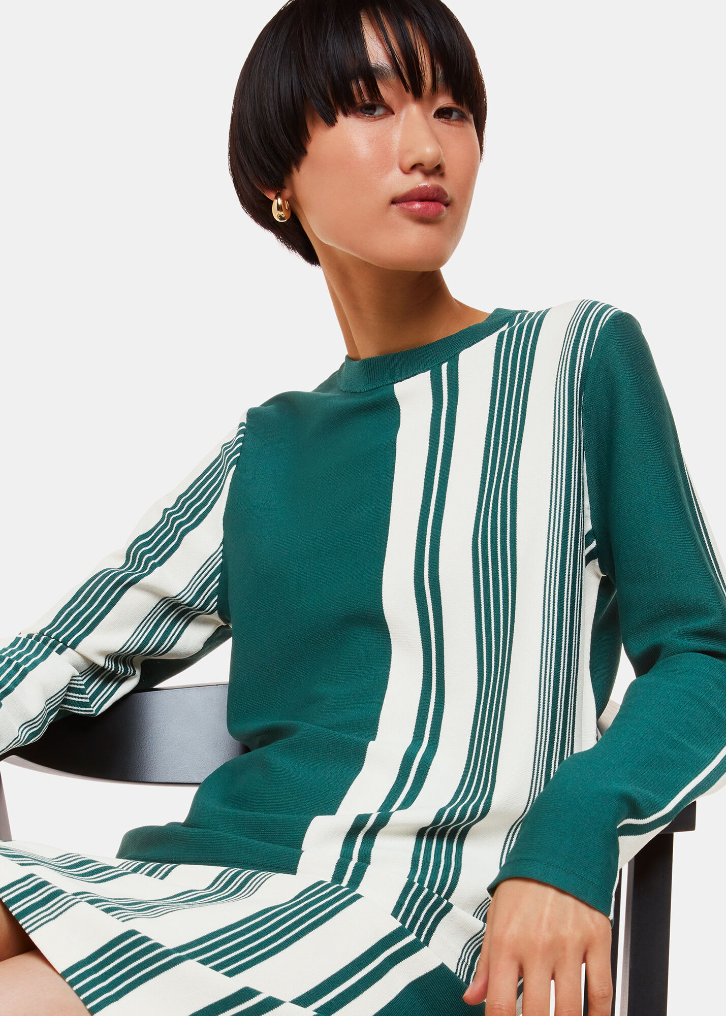 Women's Green/Multi Stripe Crew Neck Sweater | Whistles US |