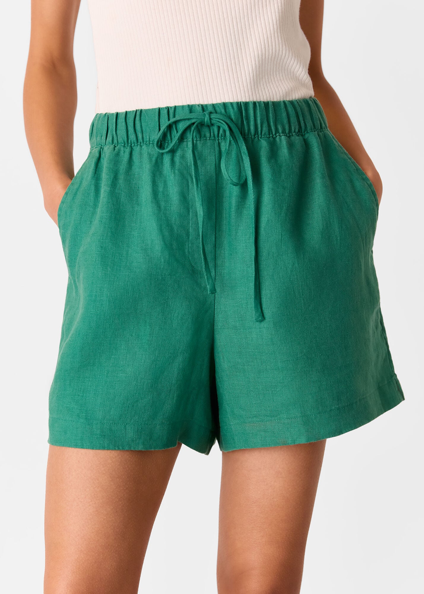 Green Linen Elasticated Short | WHISTLES | Whistles US |