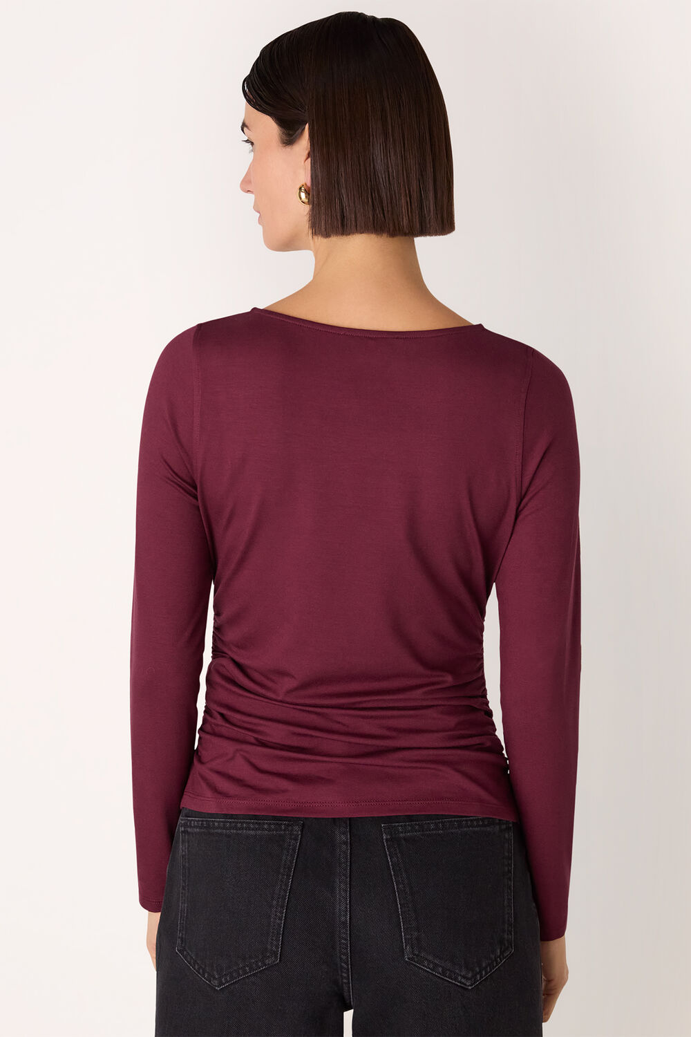 Burgundy Ruched Side Long Sleeve Top