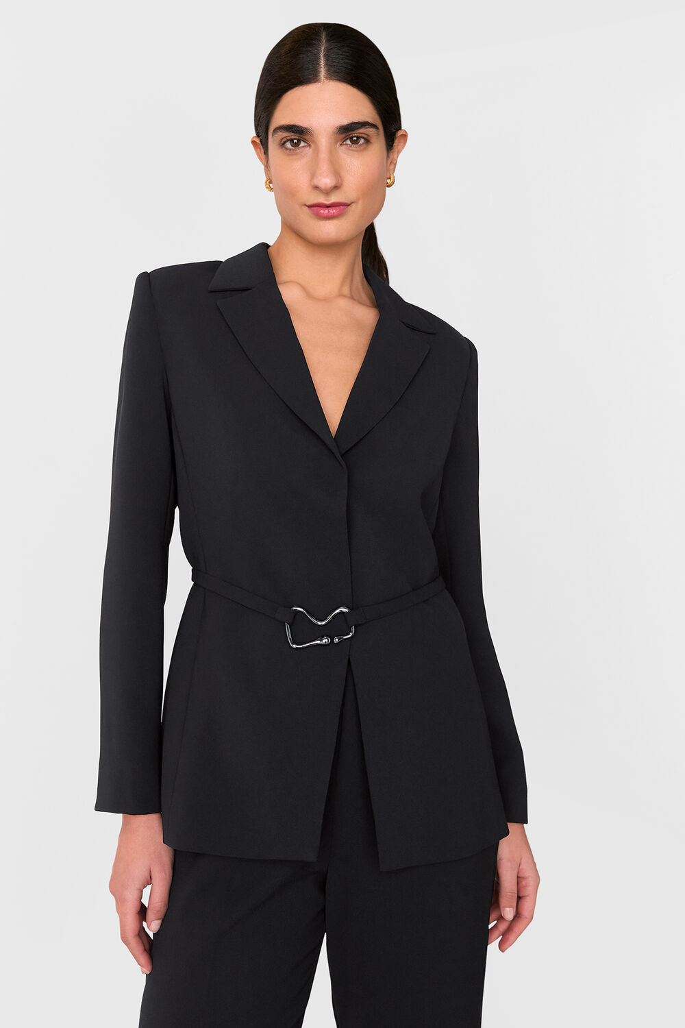 Black Corinna Belted Crepe Blazer