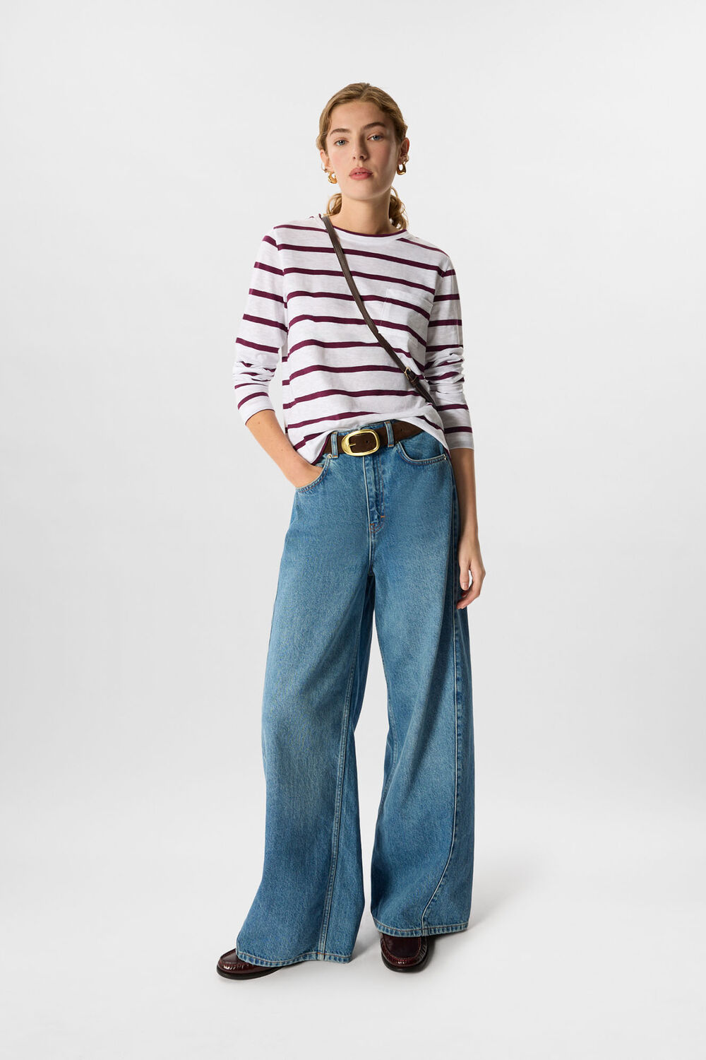 Stripe Crew Neck Pocket Top