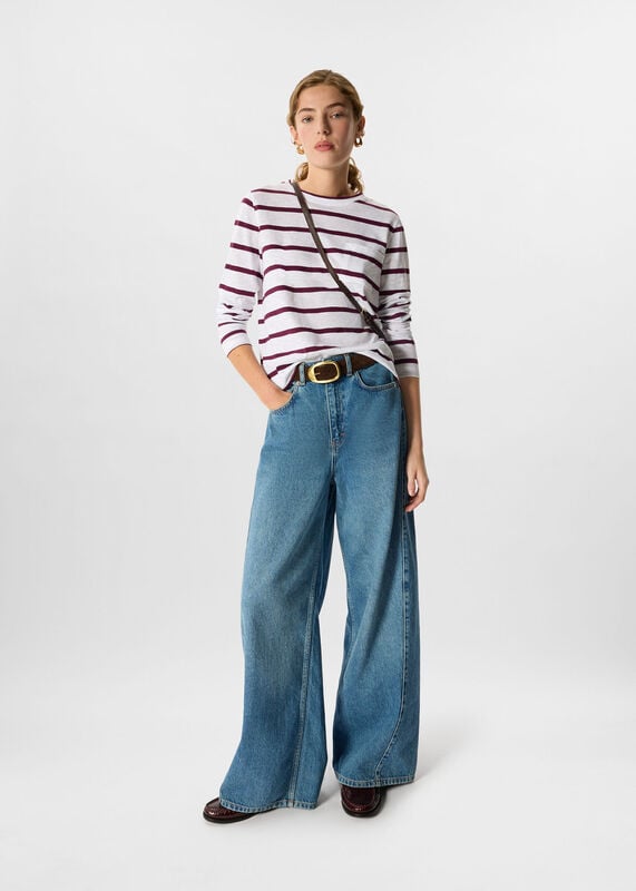 Burgundy Stripe Crew Neck Pocket Top