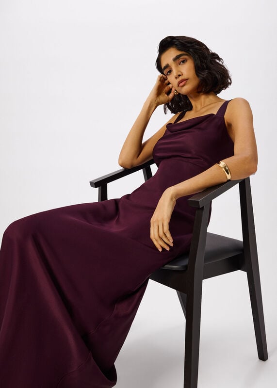 Chocolate Thea Cowl Satin Maxi Dress