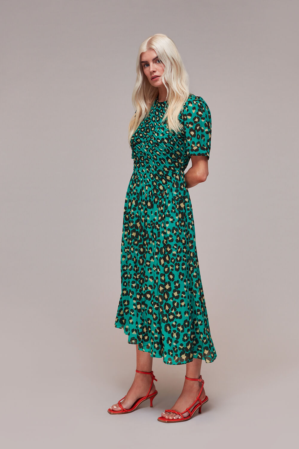 Petite Painted Leopard Shirred Dress