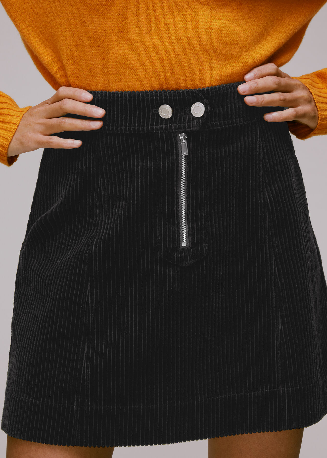 Zip Front Cord Mini Skirt