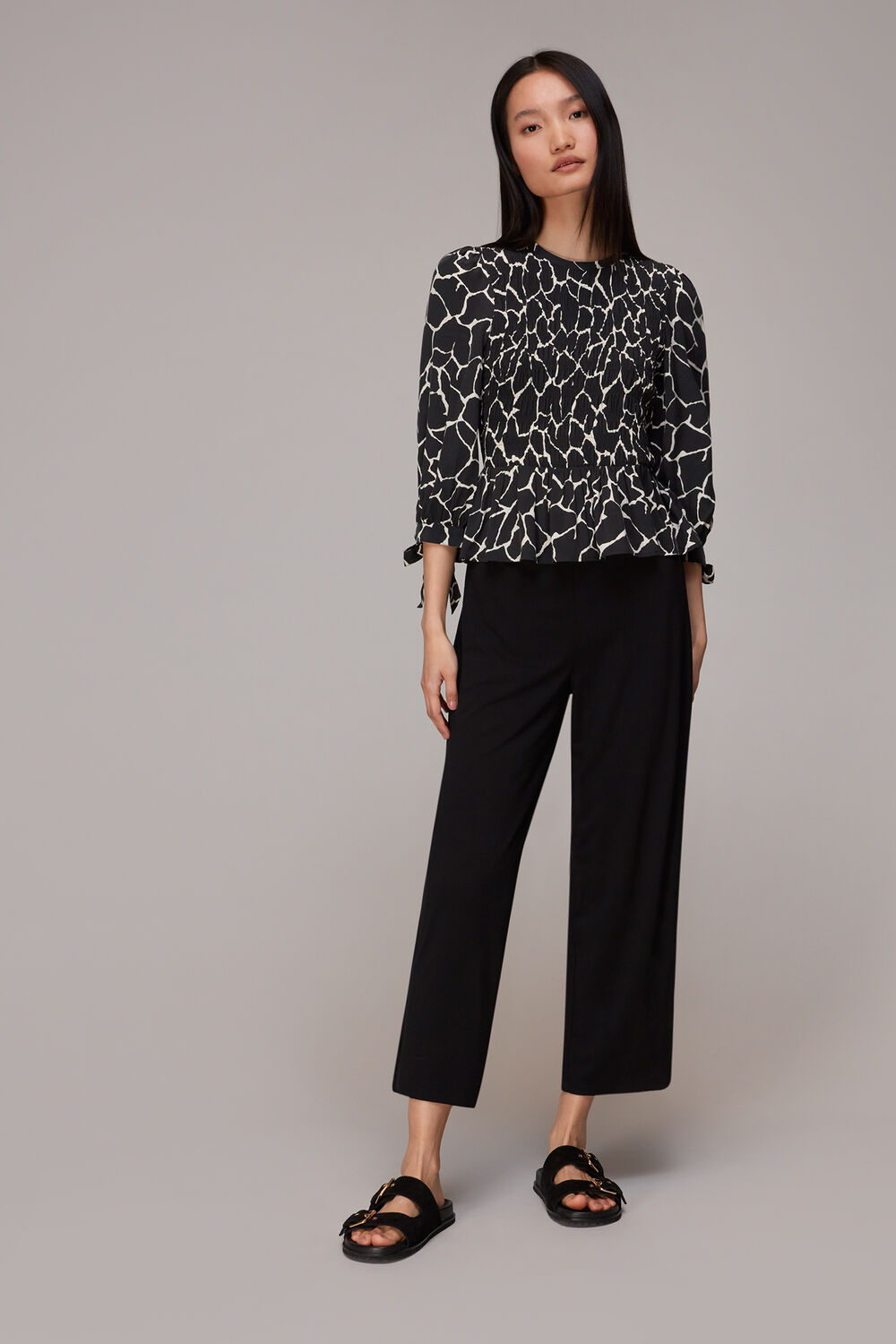 Giraffe Print Shirred Top