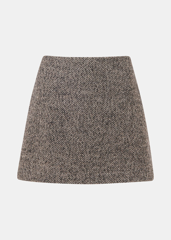Herringbone Wool Mini Skirt