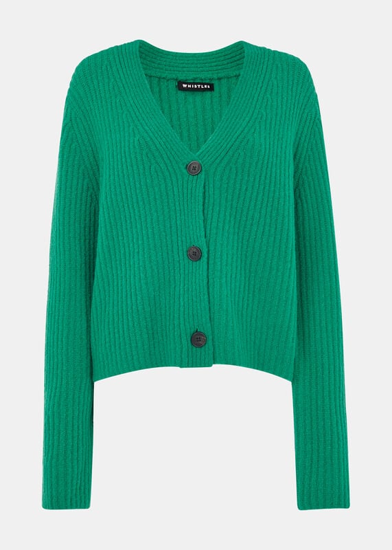 Green Wool Mix Rib Cardigan