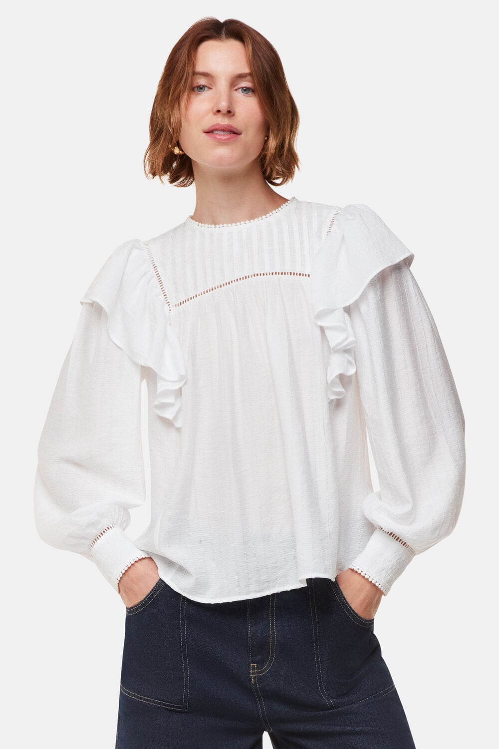 White Johanna Textured Frill Blouse