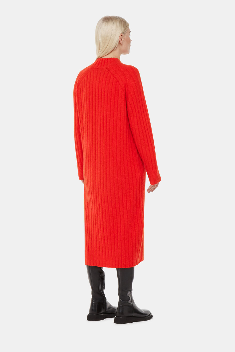 Red Petite Ribbed Knitted Midi Dress
