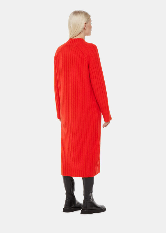 Red Ribbed Knitted Midi Sweater Dress