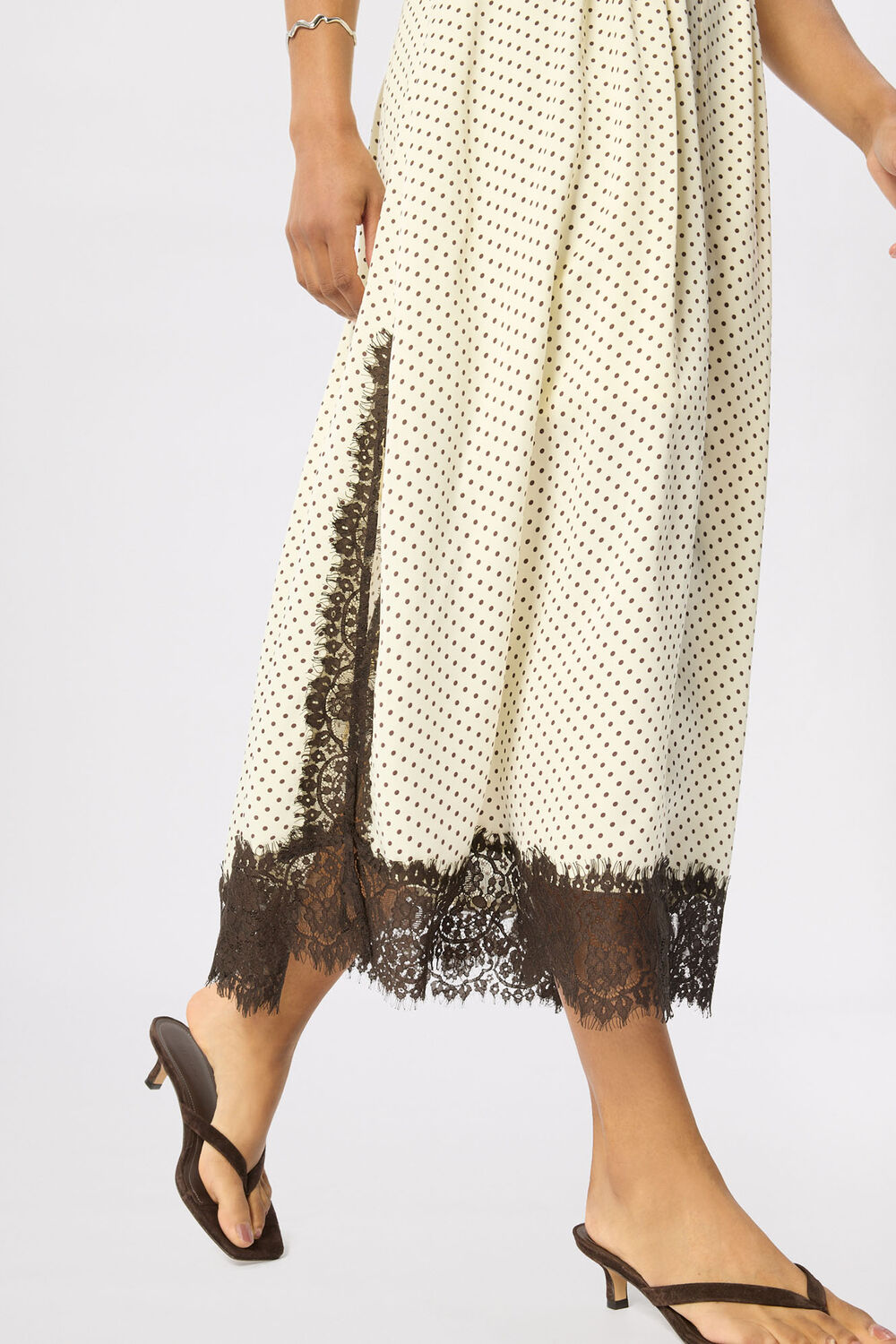 Yellow Lace V Neck Spot Midi Dress