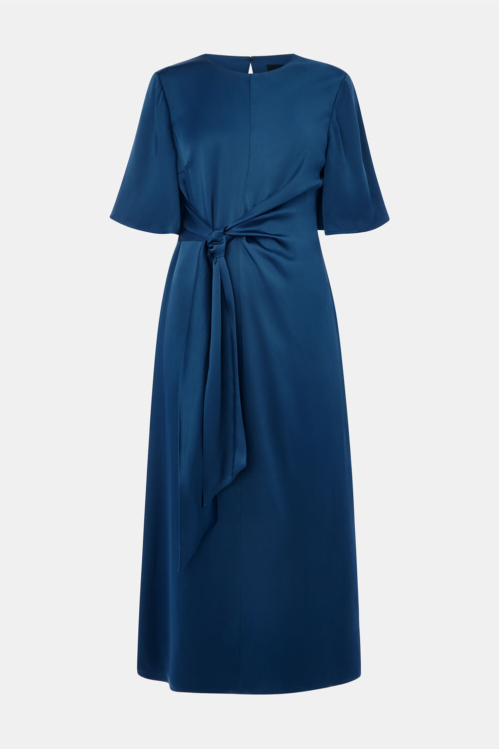 Blue Petite Satin Twist Waist Midi Dress