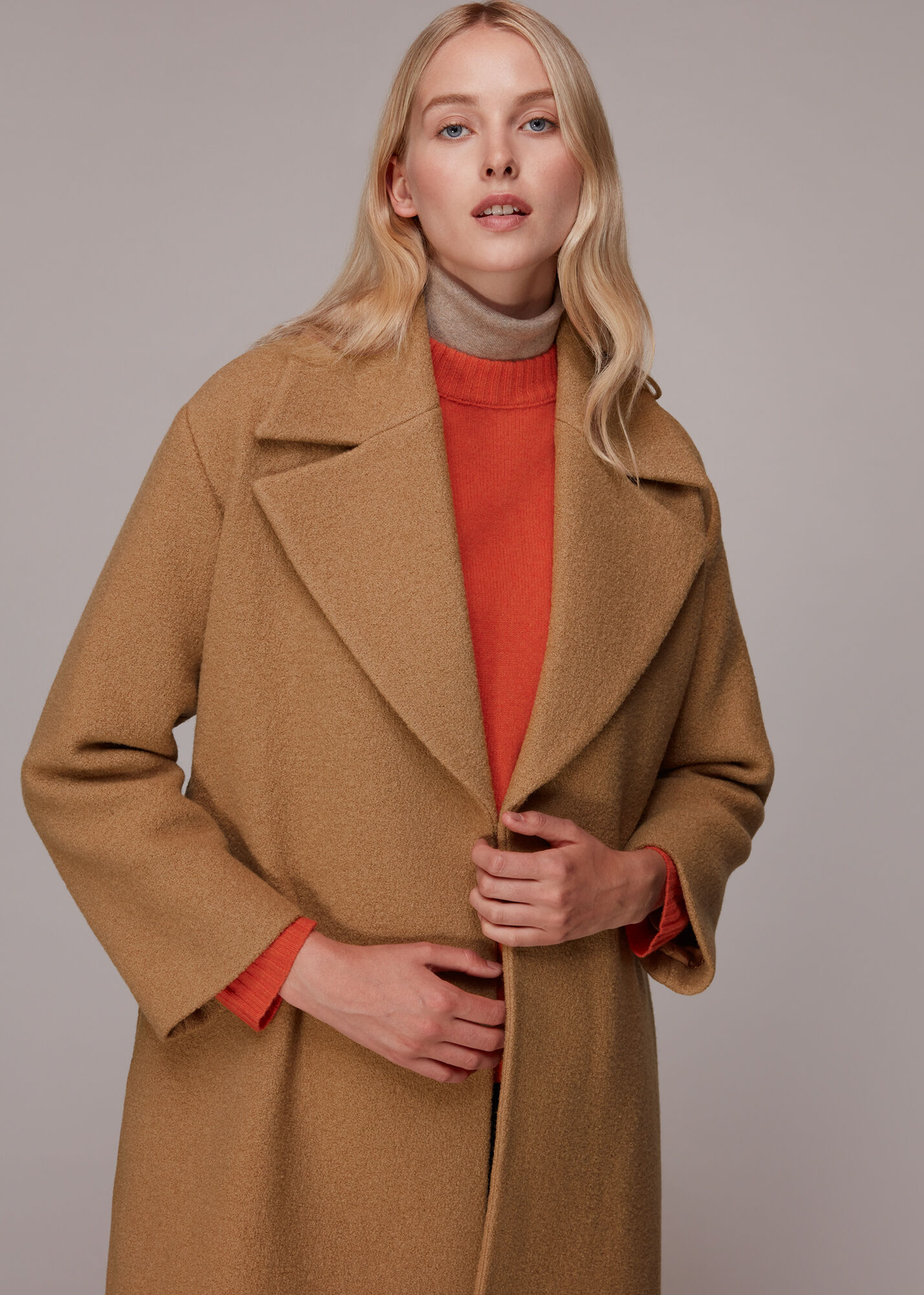 Camel belted clearance wool coat