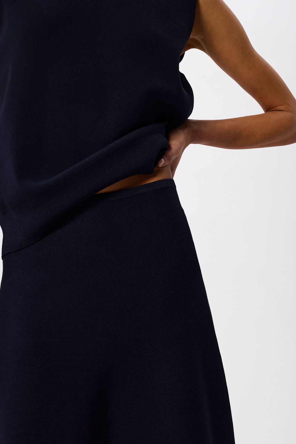 Navy Fit and Flare Knitted Skirt