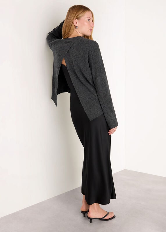 Black 2 In 1 Satin Midi Dress