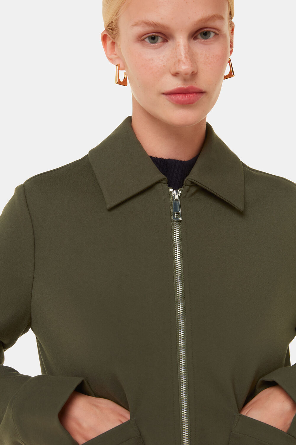 Khaki Marla Ponte Zip Through Jacket