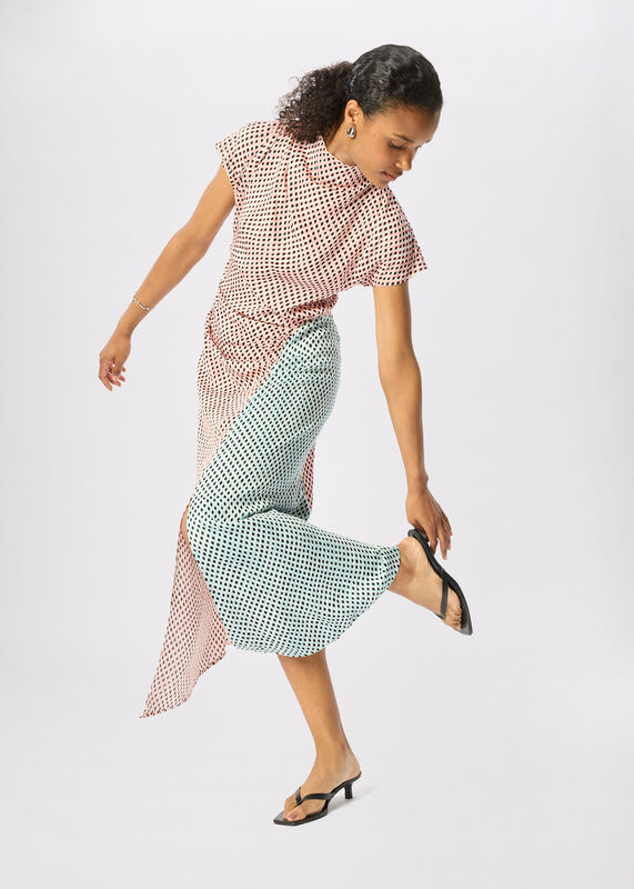 Pink Petite Graphic Check Cowl Neck Dress