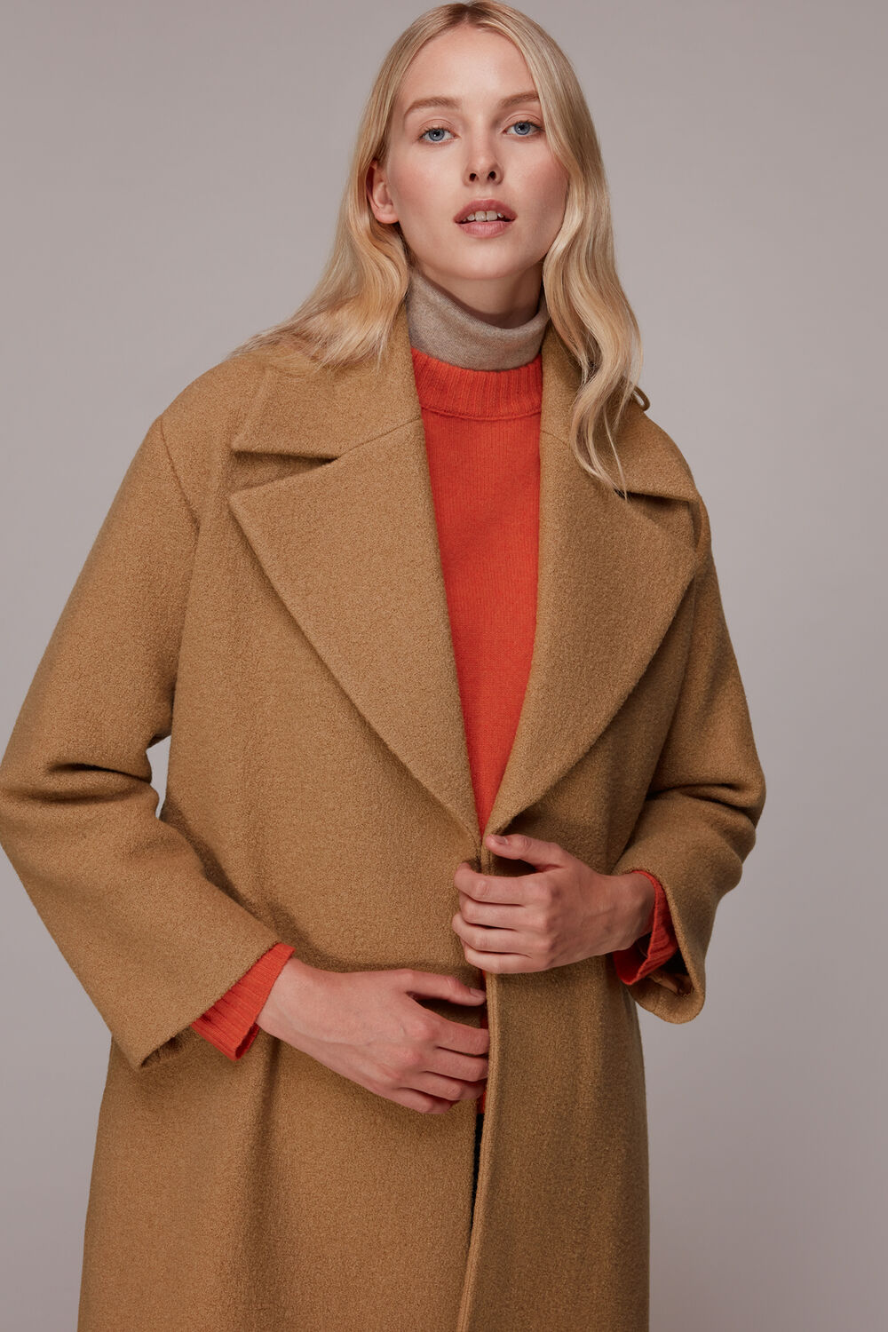 Camel Lorna Wrap Wool Coat