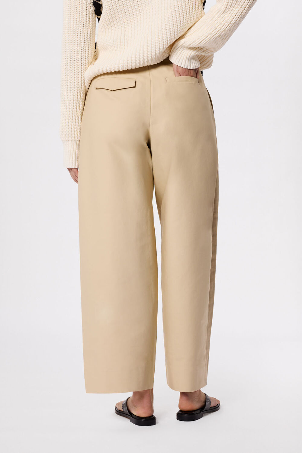 Neutral Cotton Barrel Leg Trouser