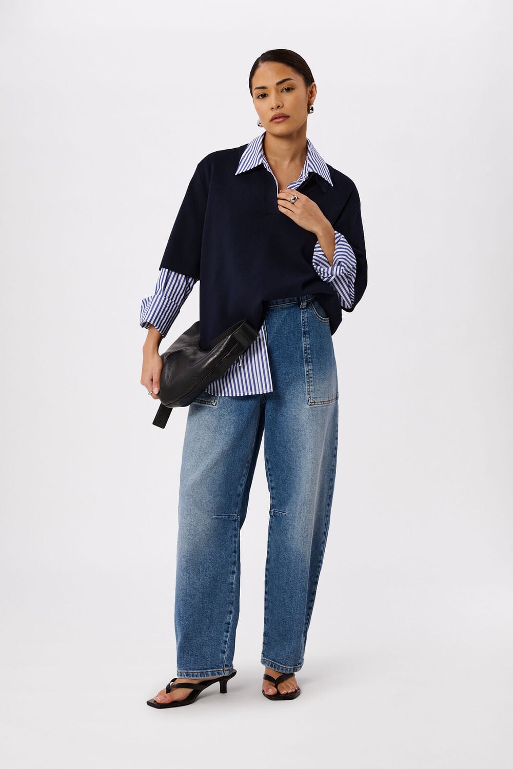 Denim Petite Elasticated Waist Barrel Jean