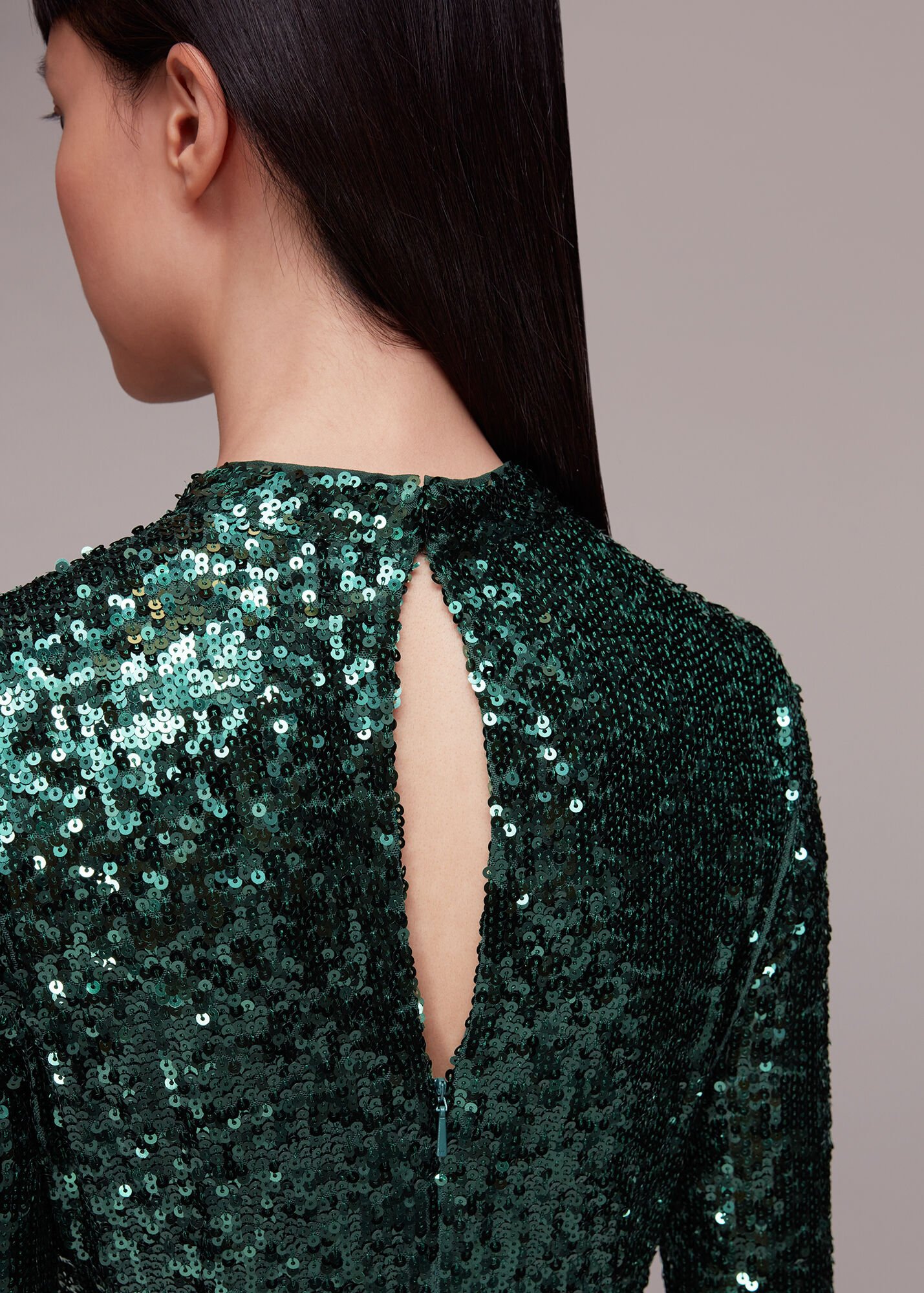 Dark Green Minimal Sequin Midi Dress WHISTLES