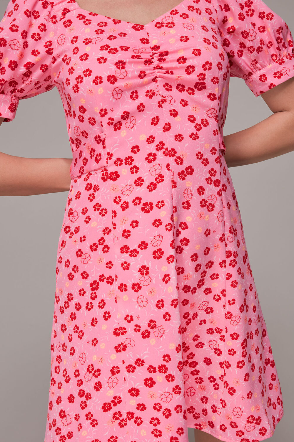 Cherry Floral Tie Waist Dress