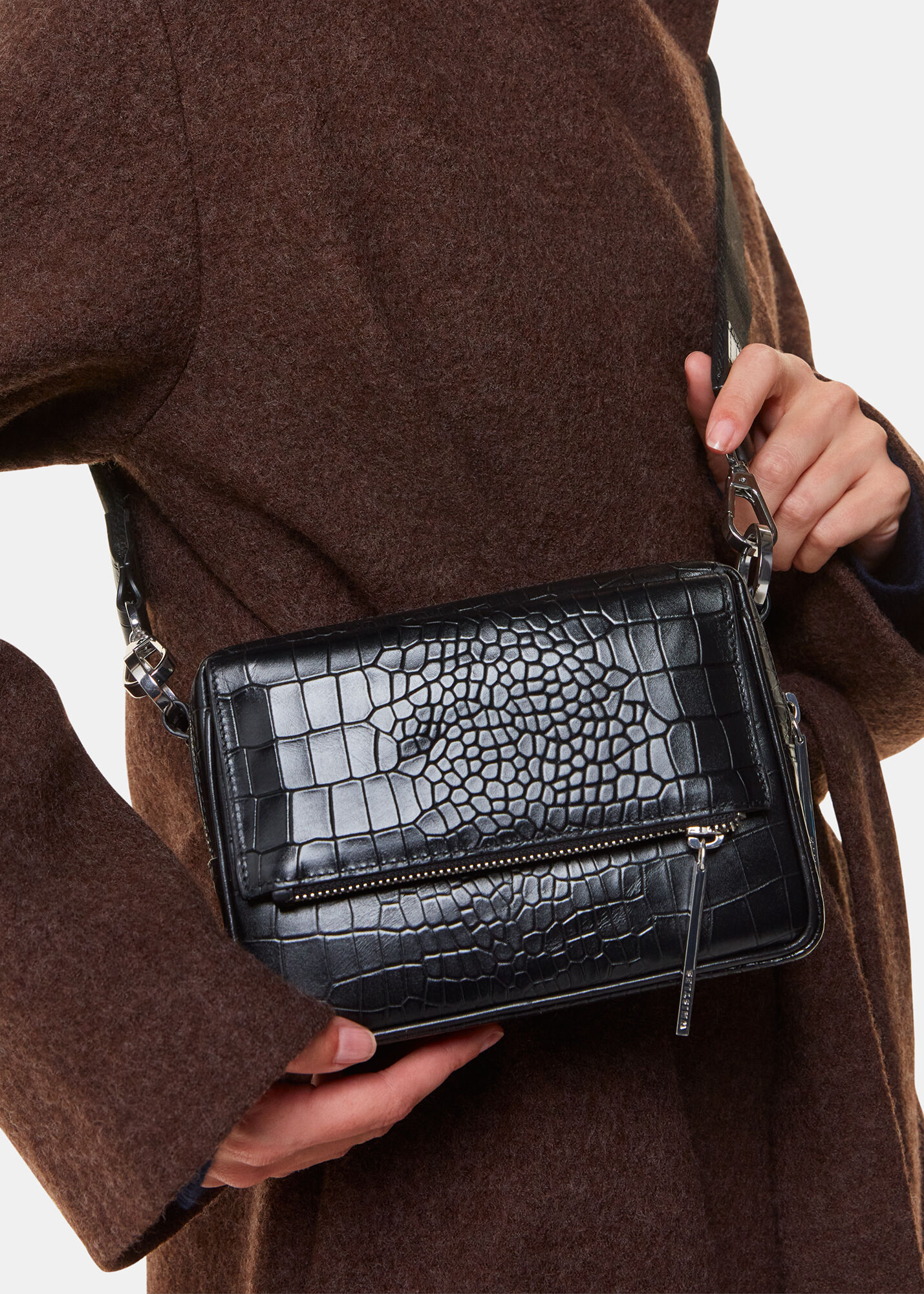 Black Bibi Croc Crossbody Bag | WHISTLES | Whistles US |