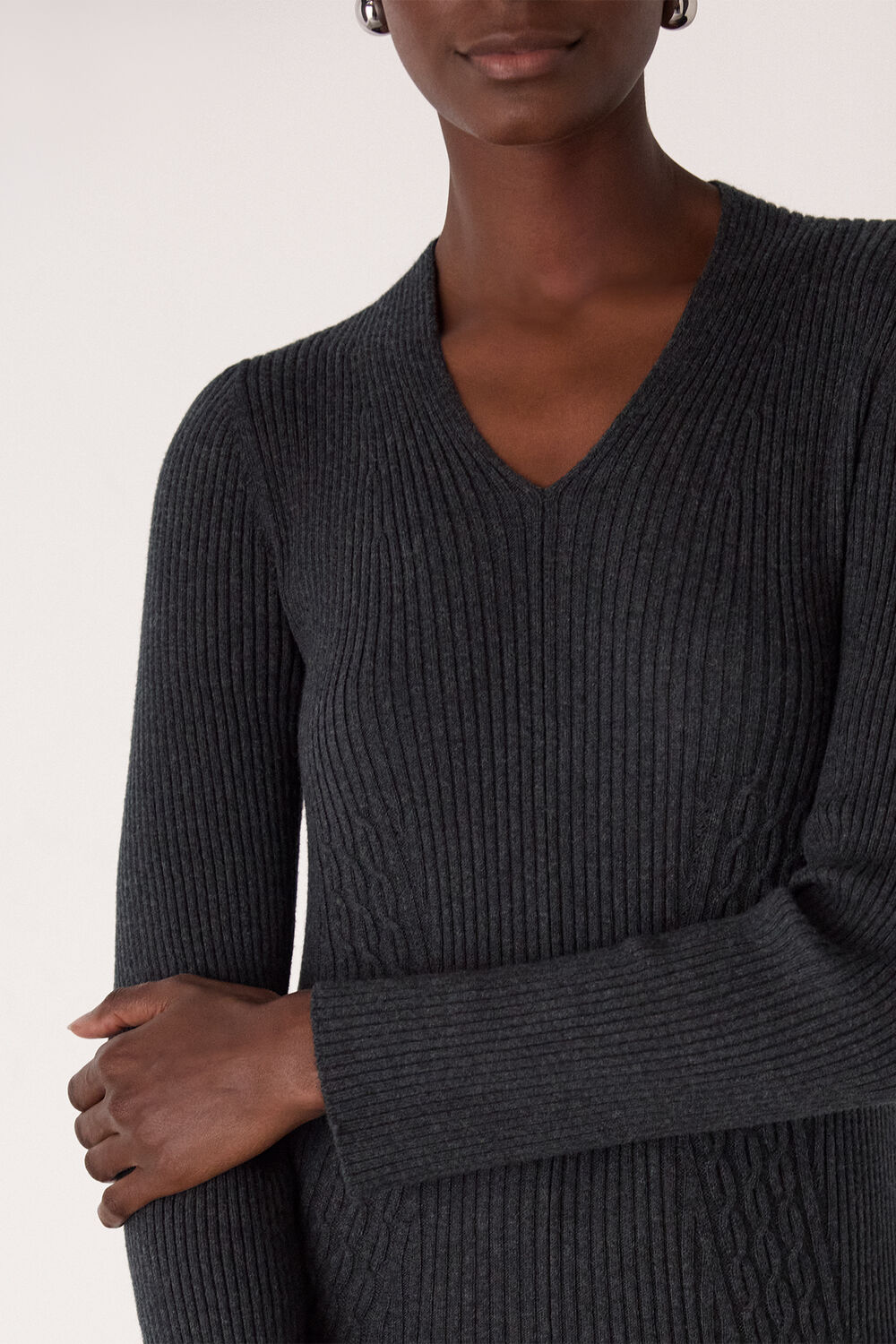 V Neck Cable Ribbed Knit Dress