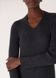 V Neck Cable Ribbed Knit Dress