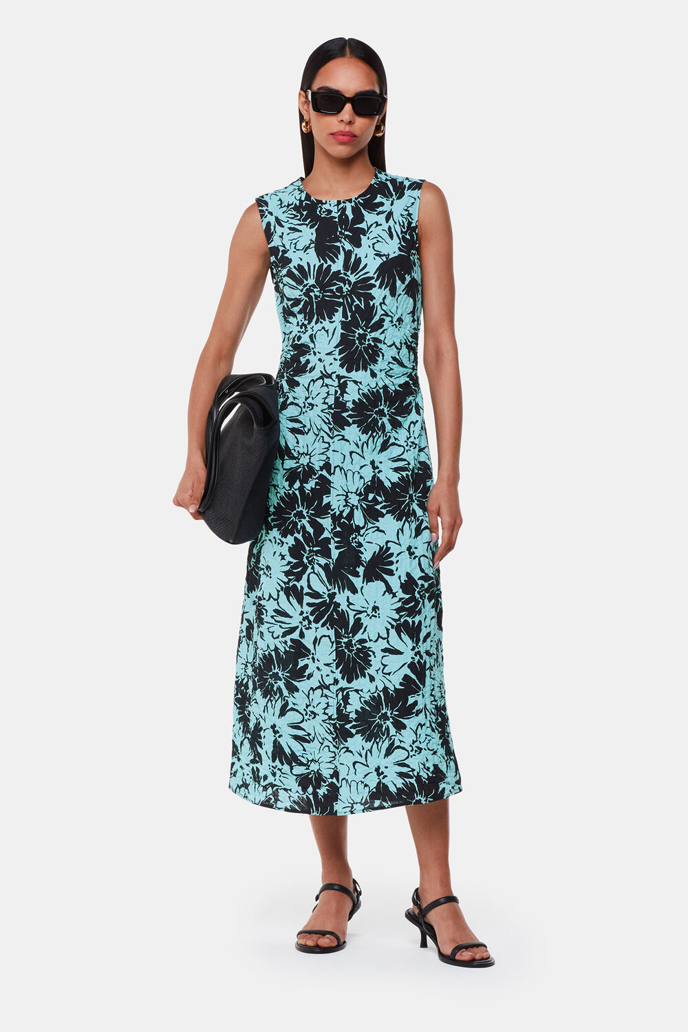 Blue Pansy Print Textured Dress