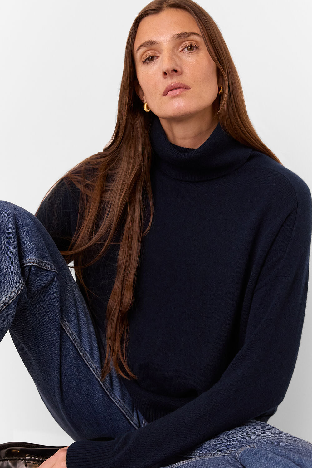 Navy Cashmere Turtleneck Sweater