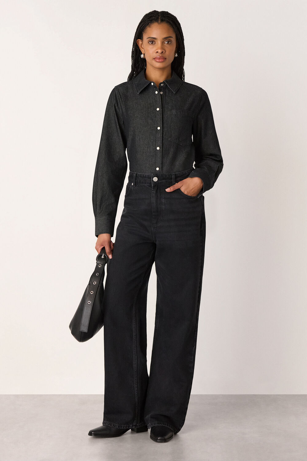 Washed Black Pocket Detail Cotton Shirt