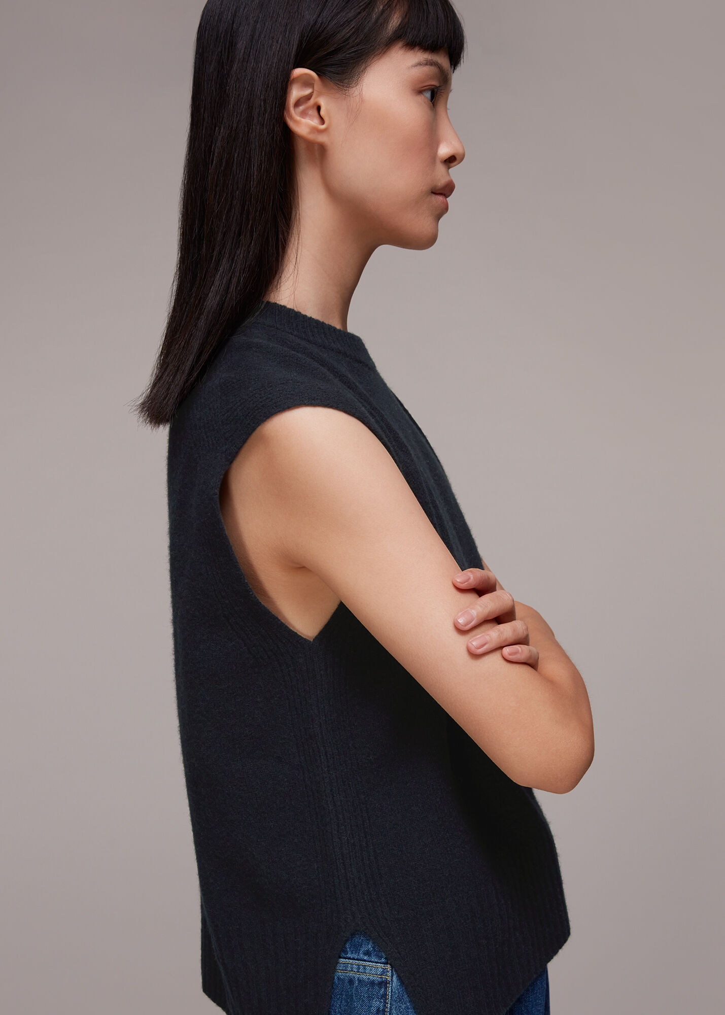 Navy Wool Sleeveless Tank WHISTLES