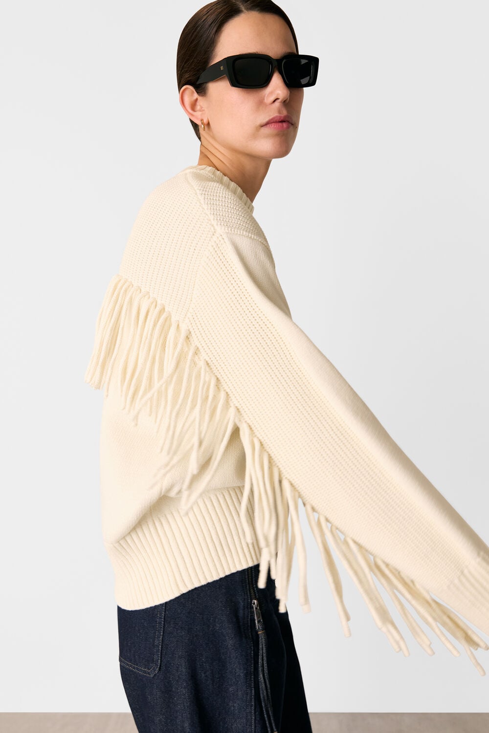 Fringed Rib Detail Sweater