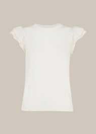 Pointelle Frill Sleeve Top Ivory
