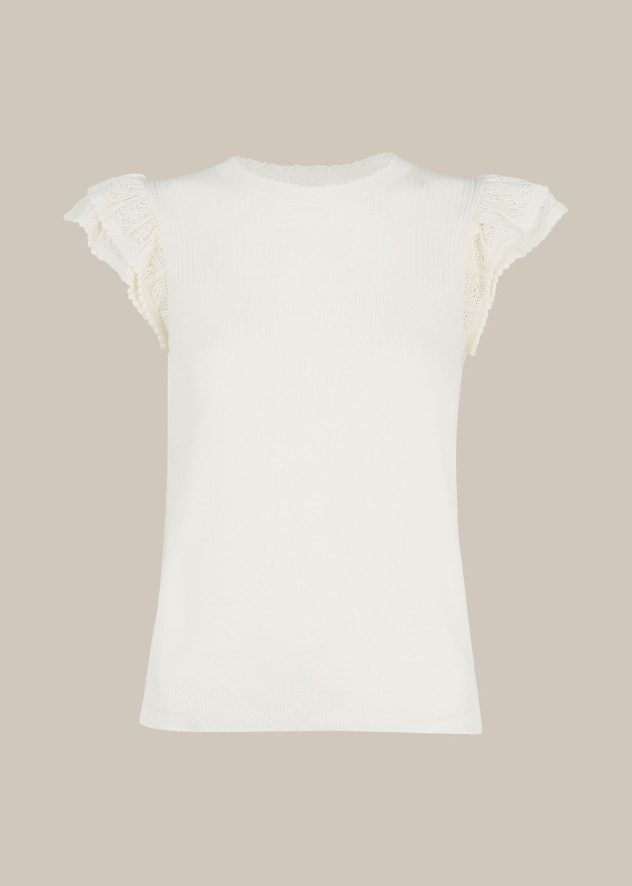 Pointelle Frill Sleeve Top Ivory