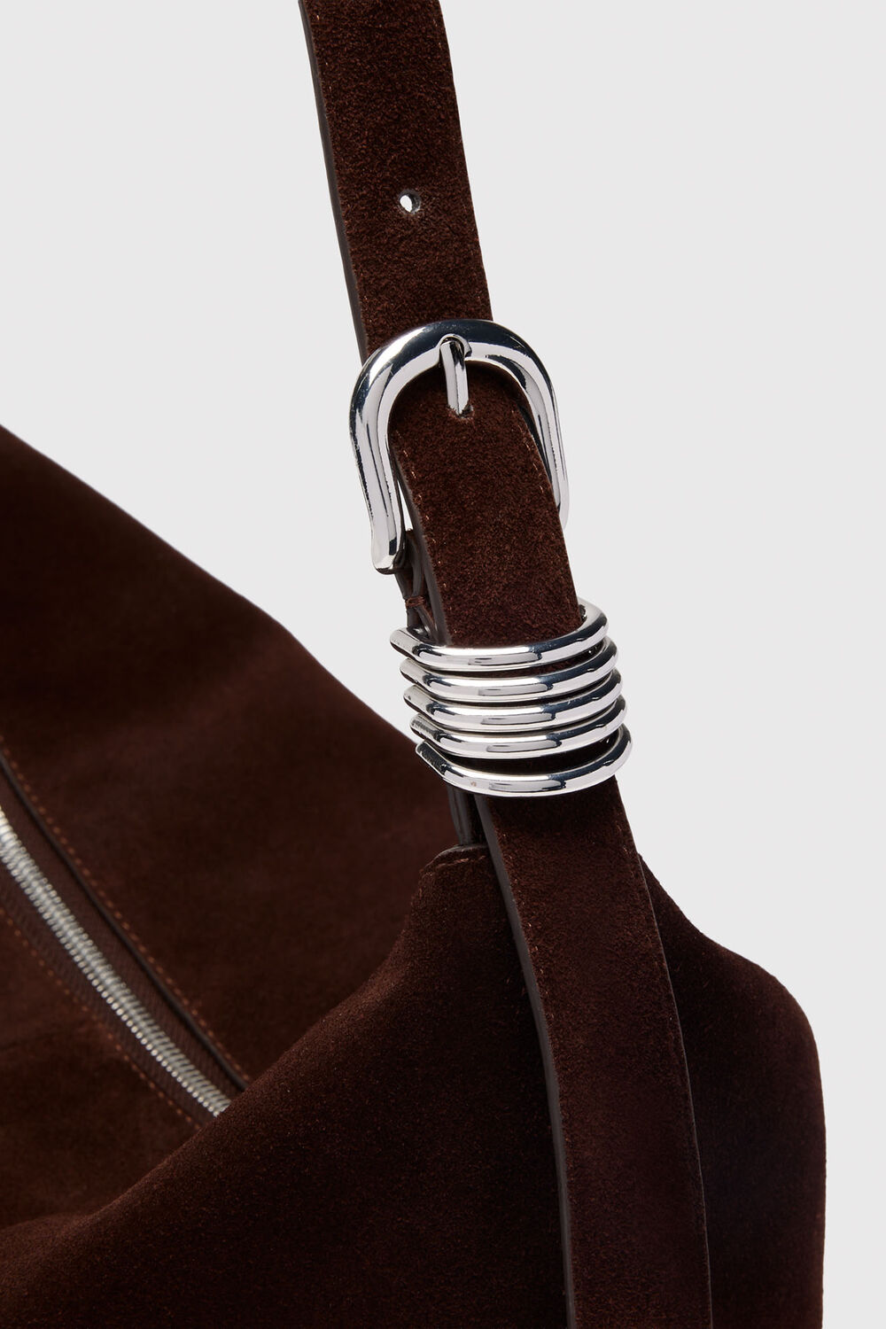 Chocolate Ring Detail Suede Shoulder Bag