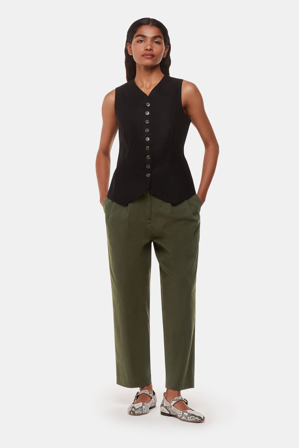 Khaki Petite Bethany Barrel Leg Trouser