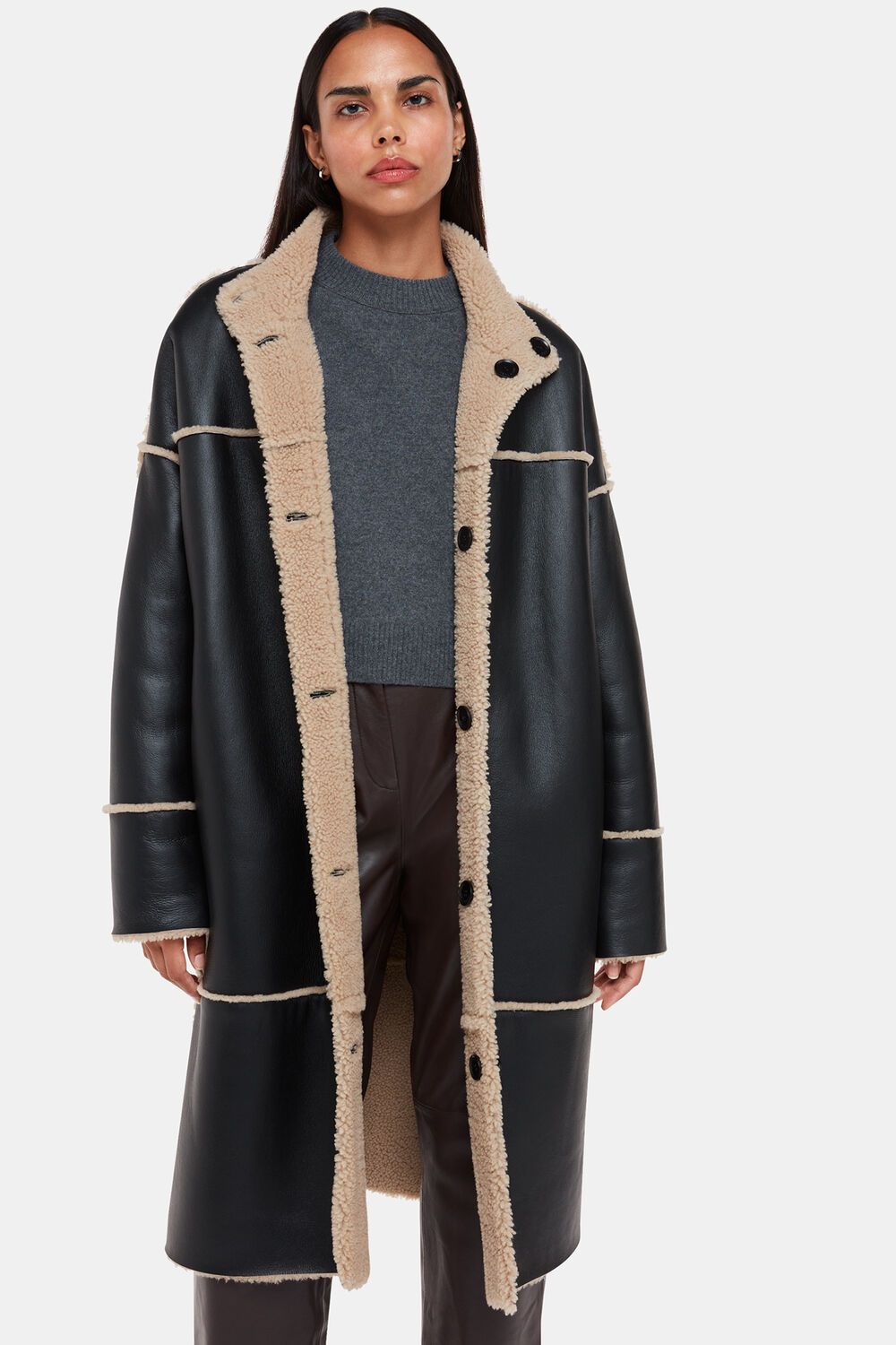 Black Zo Reversible Shearling Coat