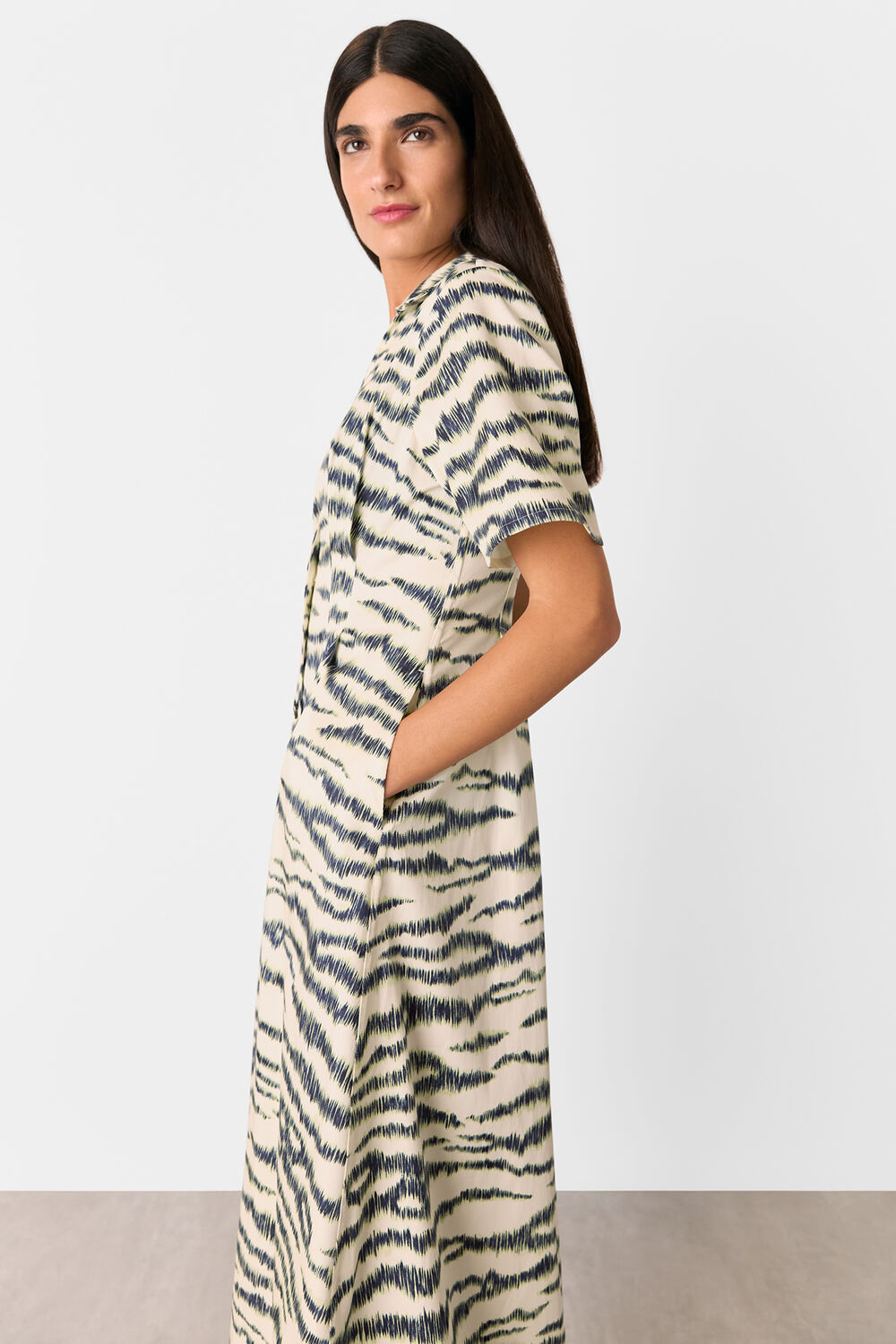 Ivory Feathered Tiger Midi Dress