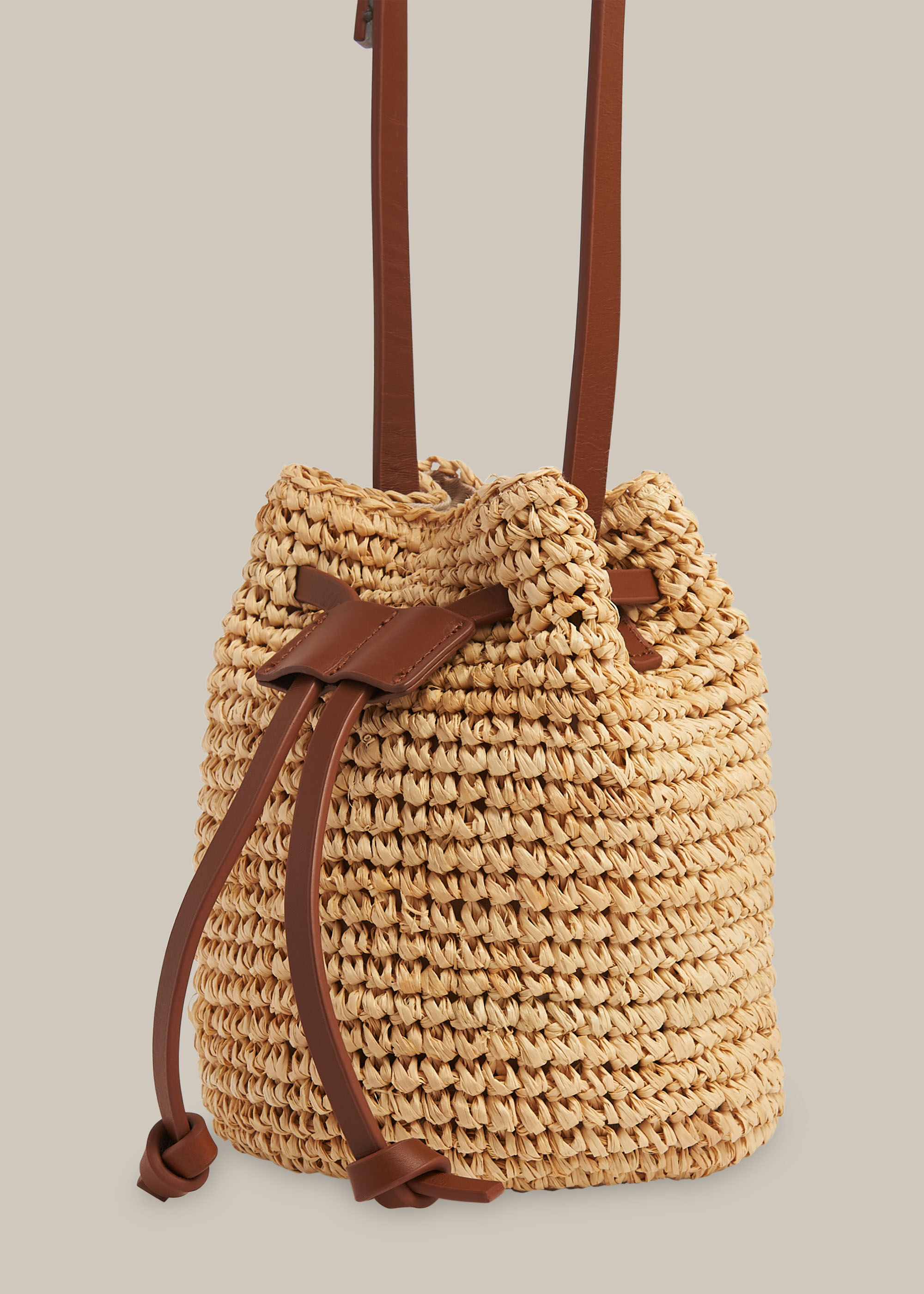 Neutral Abi Mini Straw Drawstring Bag