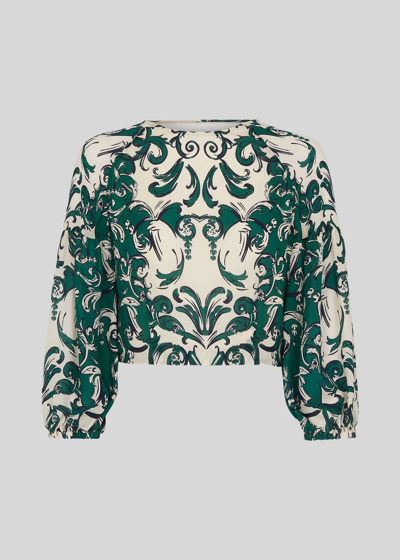 Vivian Baroque Print Silk Top Green/Multi