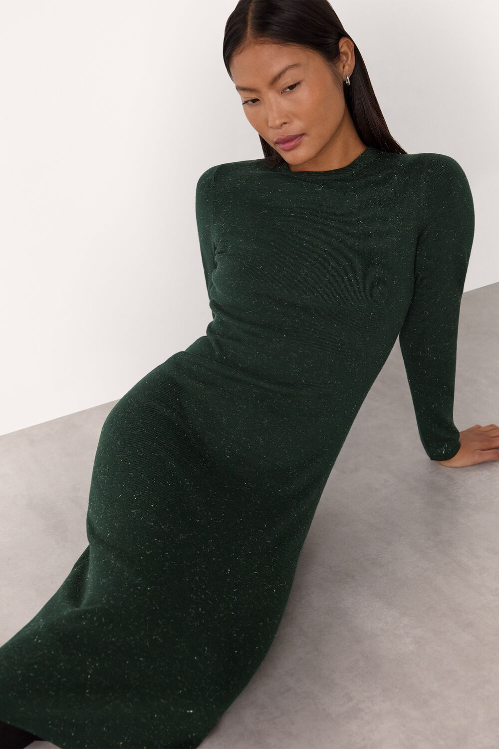 Dark Green Petite Annie Sparkle Sweater Dress