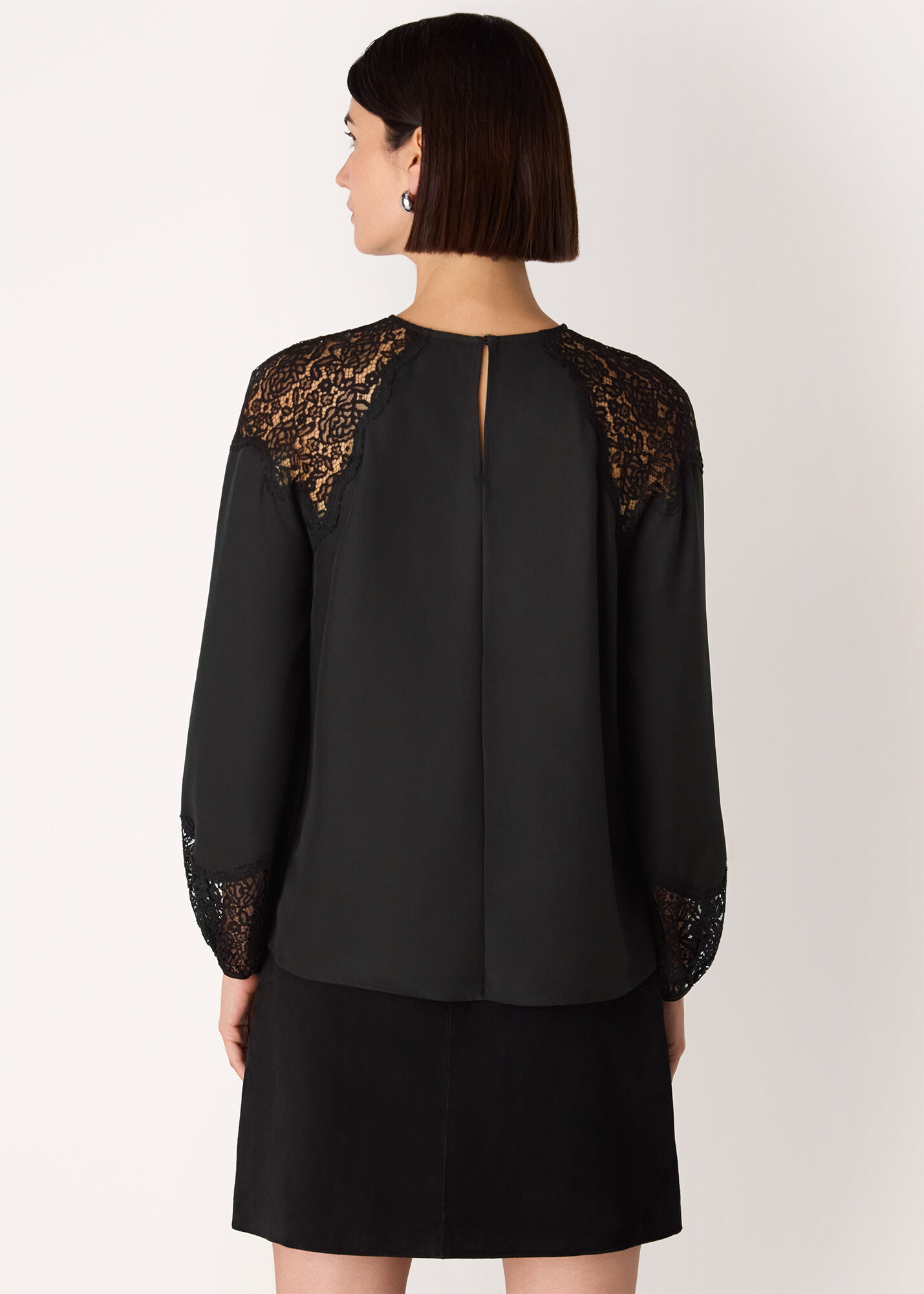 Black Lace Detail Satin Blouse | WHISTLES | Whistles US |
