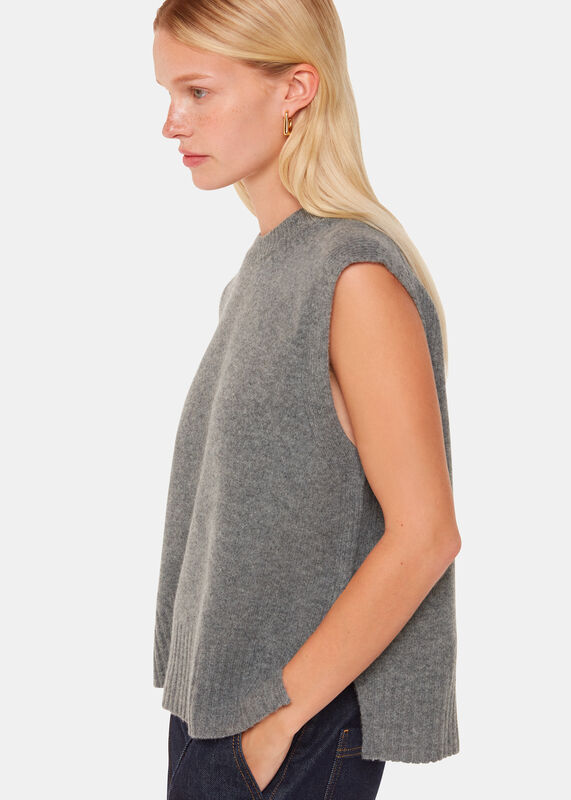 Grey Wool Sleeveless Sweater Vest